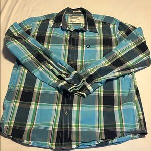 American Eagle Outfitters Teal and Navy Plaid Shirt